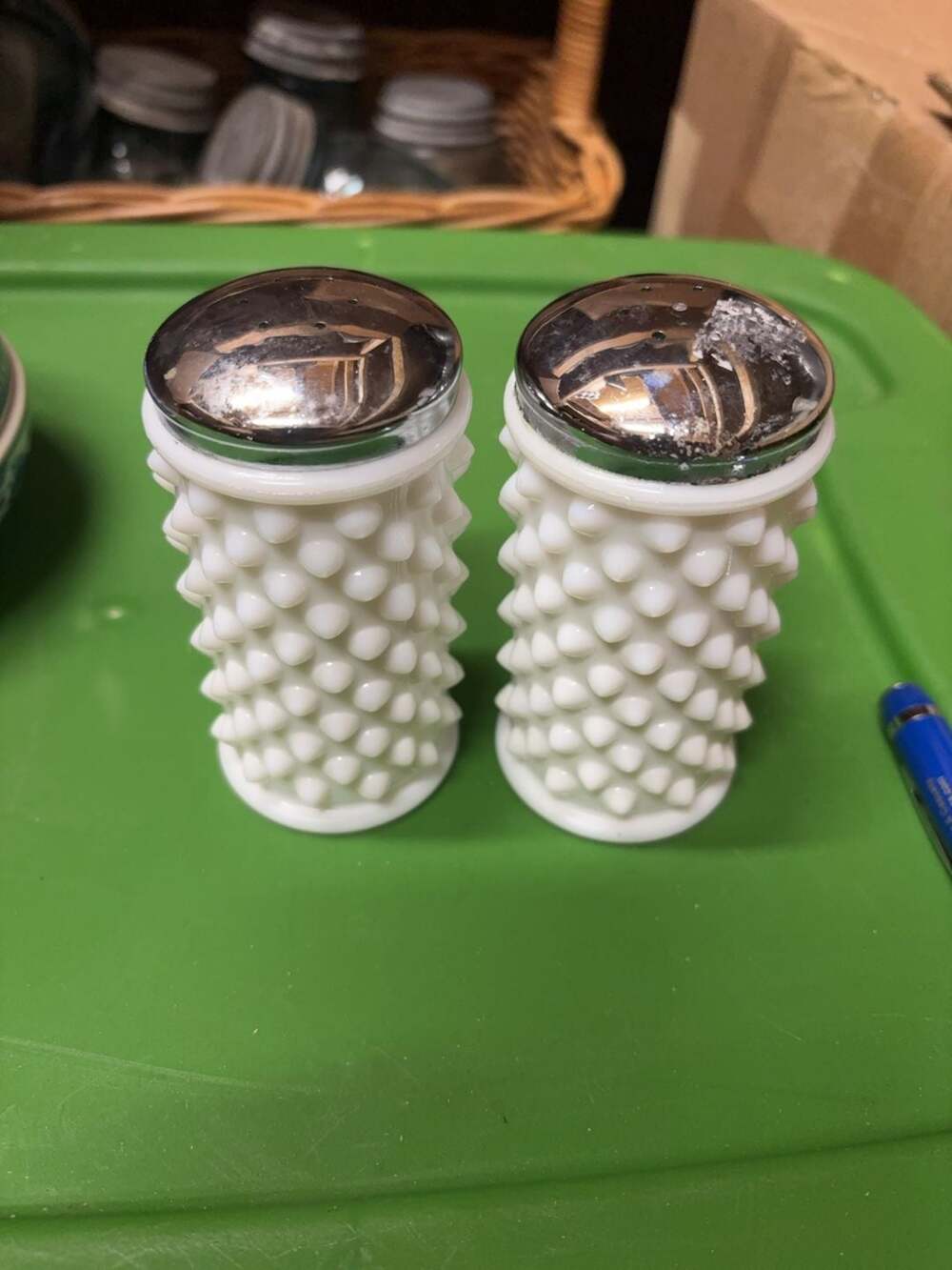 Vintage Fenton White Milk Glass Hobnail Salt and Pepper Shakers